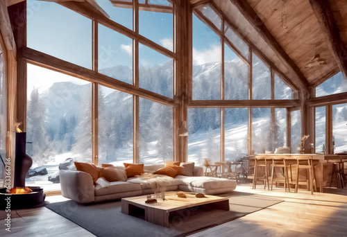 Atmosfera Montana- Chalet con Camino nel Soggiorno e Paesaggio Nevoso