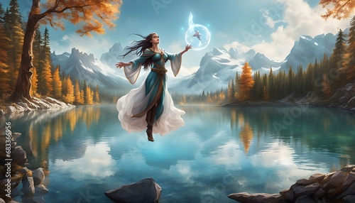 A sorceress levitating gracefully photo
