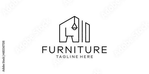 furniture design logo with chair and home interior elements.