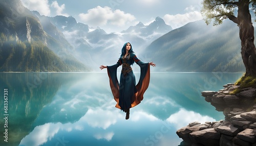 A sorceress levitating gracefully photo