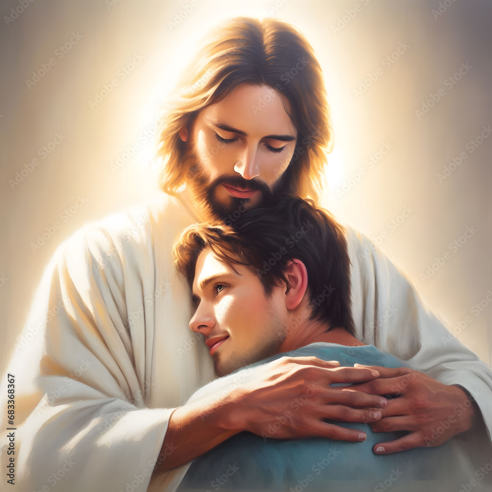 Jesus hugging Stock Illustration | Adobe Stock