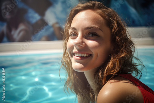 Young smiling woman in the swimming pool