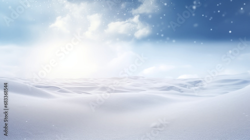 Beautiful background image of light snowfall falling over of snowdrifts © pier