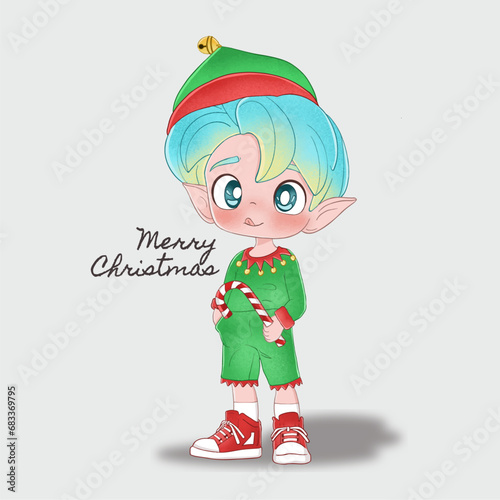 Adorable christmas elf cartoon character