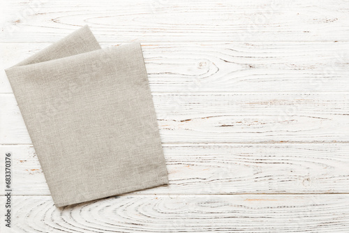 top view with gray kitchen napkin isolated on table background. Folded cloth for mockup with copy space, Flat lay. Minimal style photo