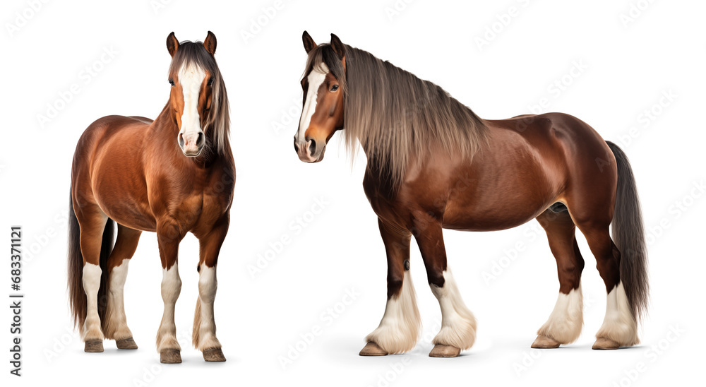 Clydesdale horses on isolated background
