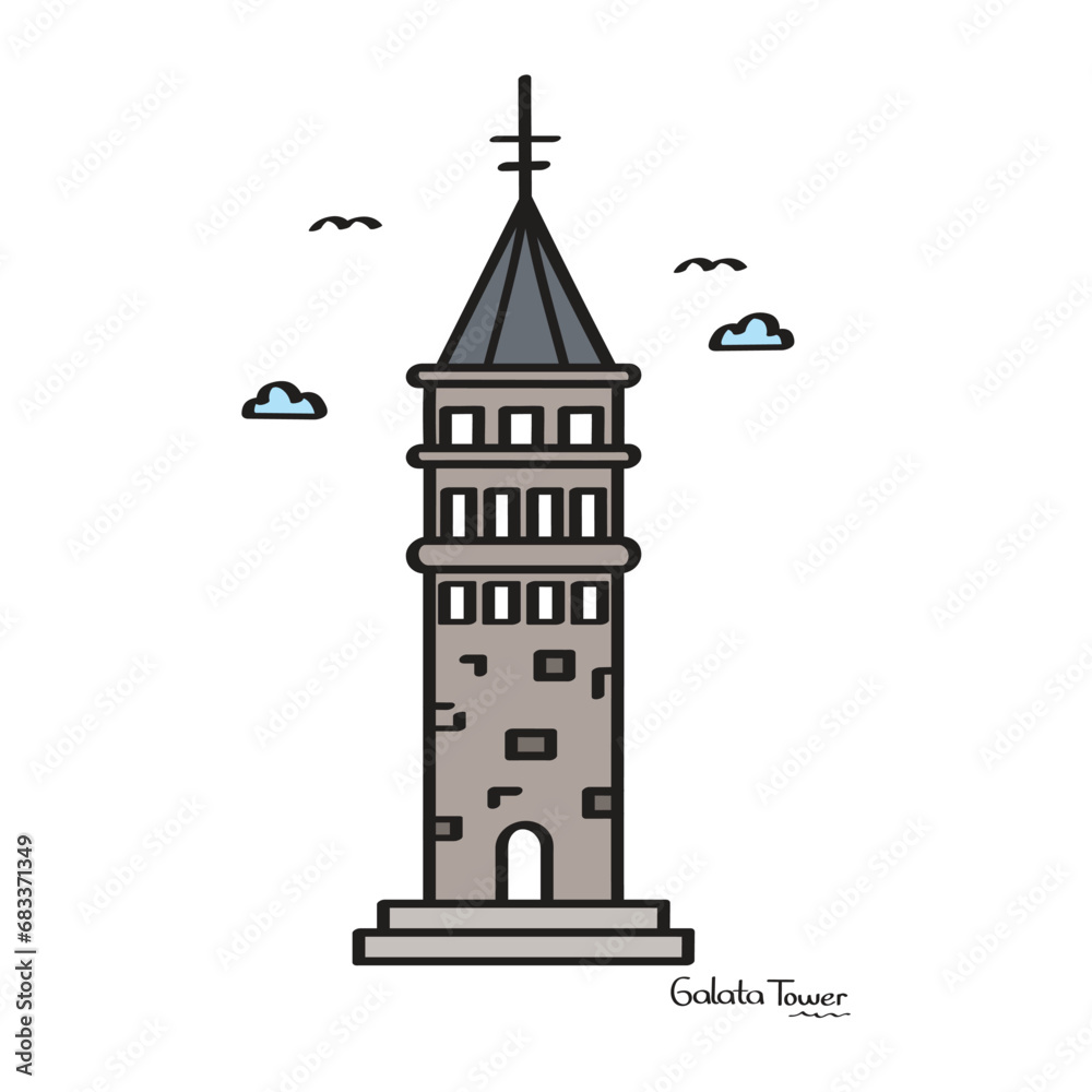 Hand Drawn Galata Tower Icon Vector Design. Hand Drawn Galata Tower Icon Vector Design.