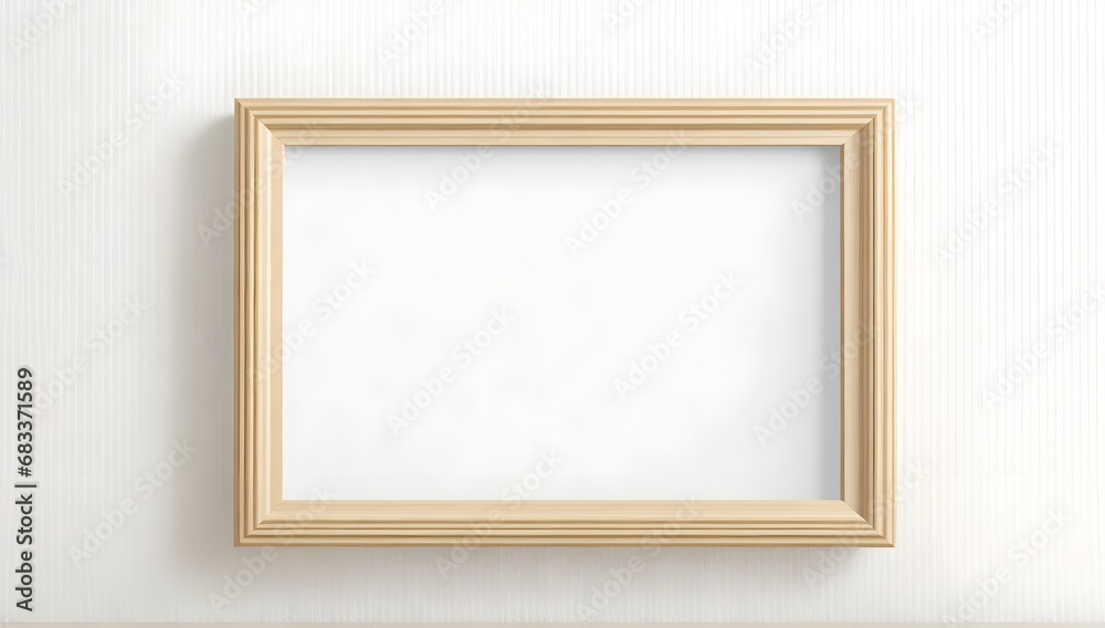 Picture Frame on a White Wall. Islated Wooden Frame on a Wall with Copy Space.