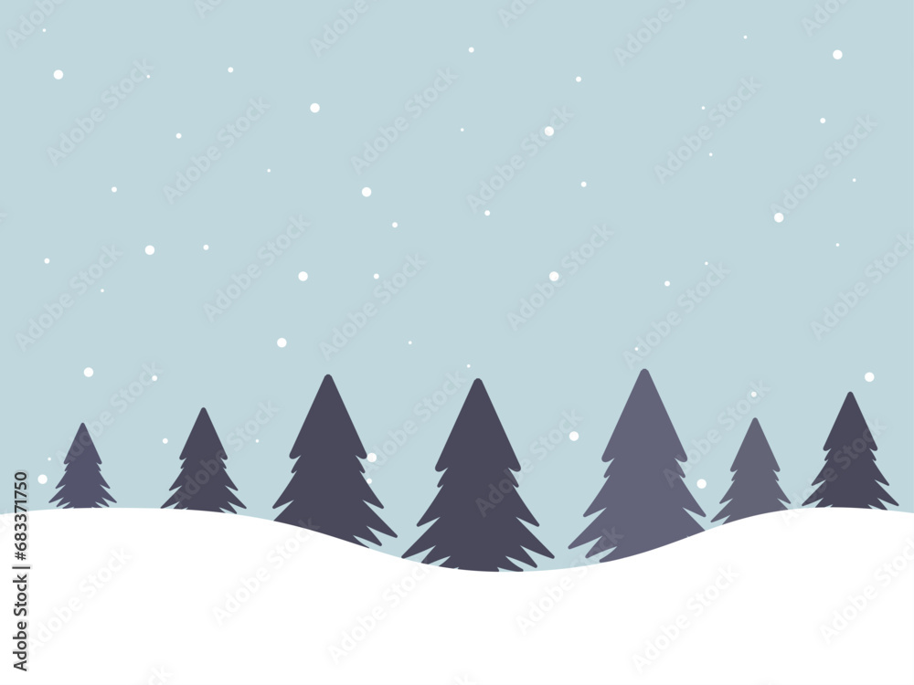 Winter Landscape Background Christmas Tree Greeting Card Vector