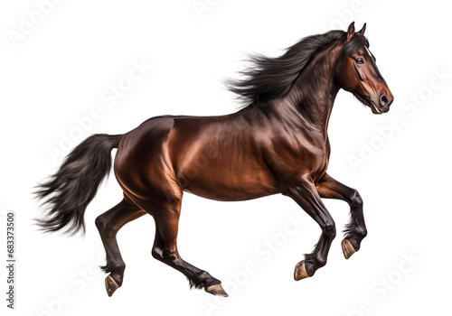 Running brown morgan horses, isolated background