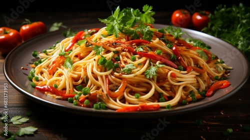 Spaghetti plate on background  Fresh Tasty Food  pasta  basil