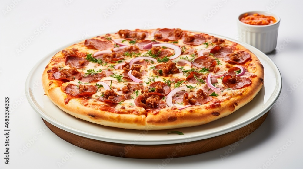 Pizza isolated on white background, Fresh Tasty Food, Cheese, tomato ketchup, mozzarella