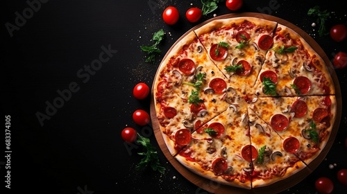 Pizza on Wooden table, Fresh Tasty Food, Cheese, tomato ketchup, mozzarella, Copy space