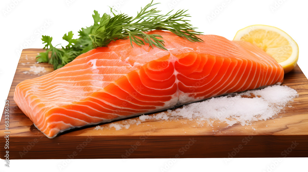 Raw steak of salmon, trout, slice of fresh raw fish isolated on transparent background Raw steak of salmon, trout, slice of fresh raw fish isolated on transparent background