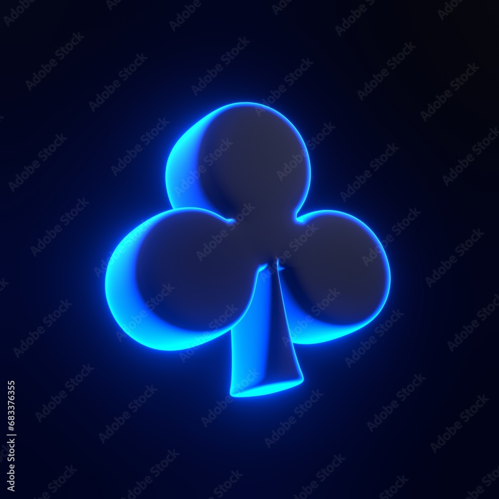 Aces playing cards symbol clubs with bright glowing futuristic blue neon lights on black background. 3D icon, sign and symbol. Cartoon minimal style. 3D render illustration Aces playing cards symbol clubs with bright glowing futuristic blue neon lights on black background. 3D icon, sign and symbol. Cartoon minimal style. 3D render illustration