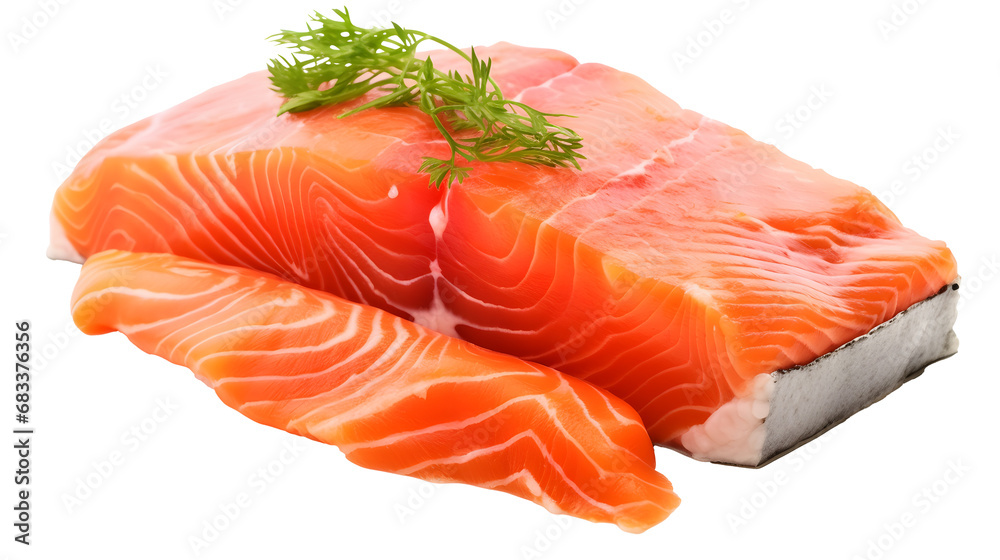 Raw steak of salmon, trout, slice of fresh raw fish isolated on transparent background Raw steak of salmon, trout, slice of fresh raw fish isolated on transparent background