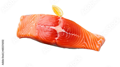 Raw steak of salmon, trout, slice of fresh raw fish isolated on transparent background