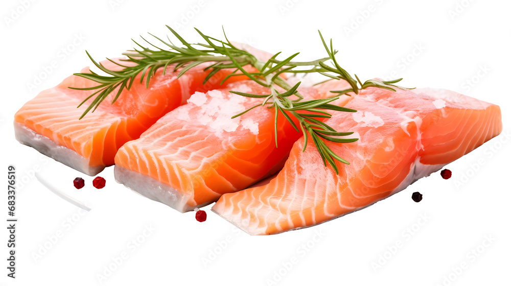 Raw steak of salmon, trout, slice of fresh raw fish isolated on transparent background Raw steak of salmon, trout, slice of fresh raw fish isolated on transparent background