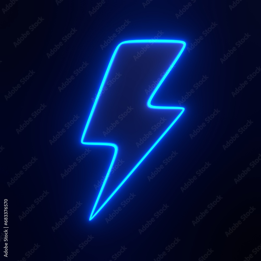 Lightning bolt icon with bright glowing futuristic blue neon lights on ...