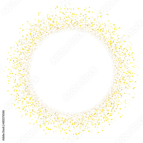 Shiny circle with gold confetti isolated on transparent background. Abstract luxury backdrop golden sparkles shape decoration for Christmas or New year's eve celebration. Vector illustration 