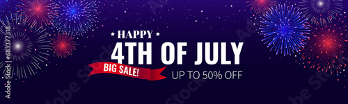 4th of july sale banner template with fireworks