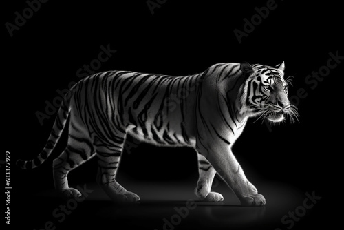 black and white silhouette of a tiger in the studio. tiger on a black and gray background. Generative AI © Dmytro
