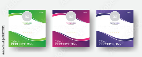 Client endorsement template in vector format. Social media post template for customer reviews or testimonials with color variations.