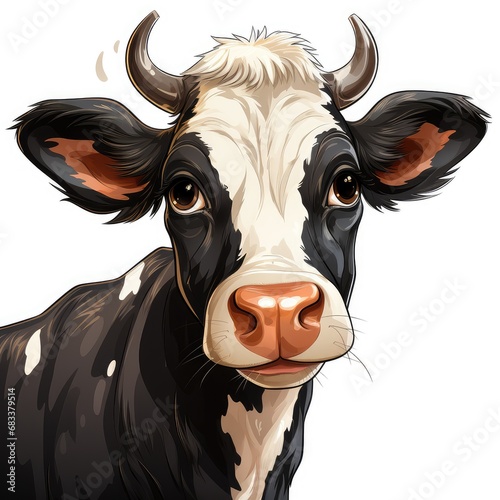 cute cartoon cow stand white isolated background