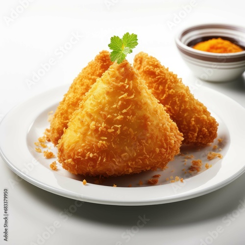 traditional fried coxinha on white dish.
