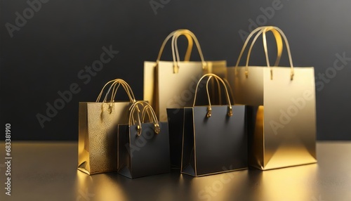 Black Friday concept. creative black and gold composition with shopping bags . Ai Generated.