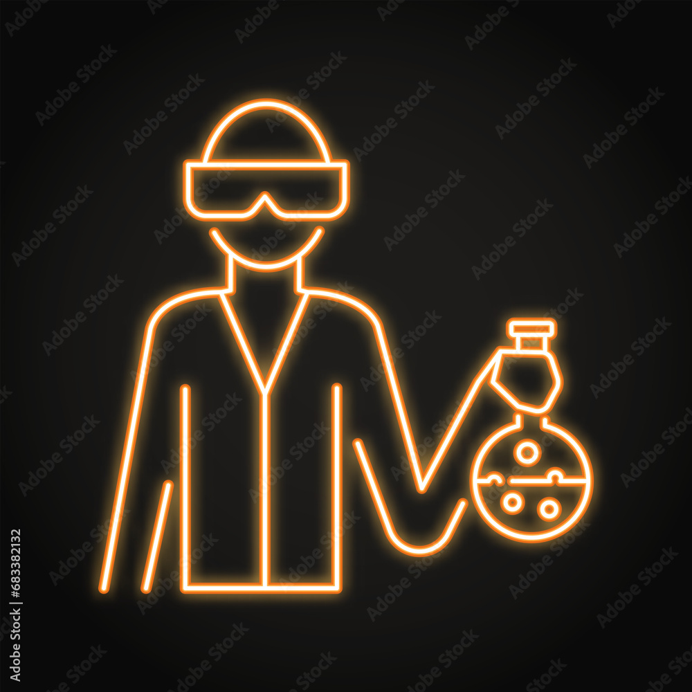 Scientist or lab assistant neon icon Scientist or lab assistant neon icon