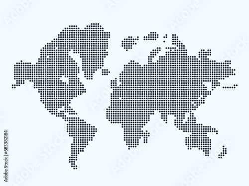 Dotted world map. Simple global map silhouette with dots patterns grid, LED screen GPS vector illustration