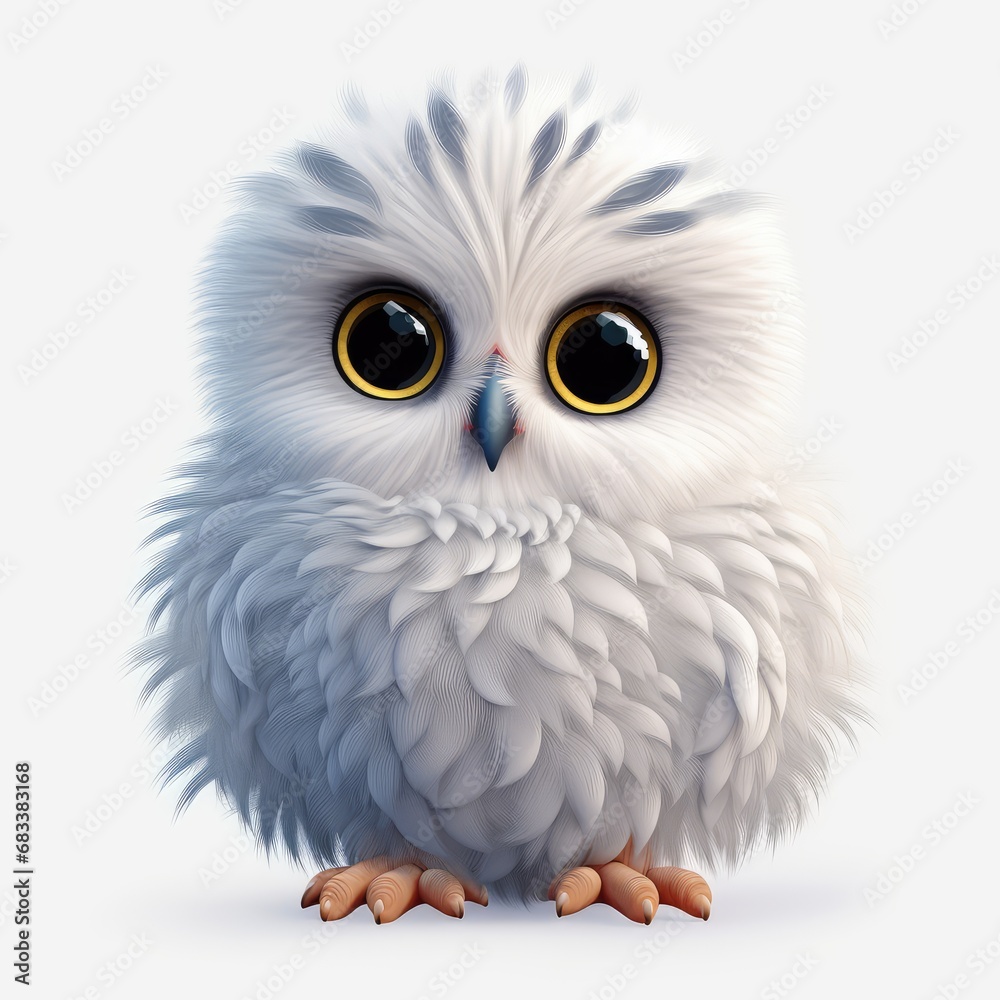 Cute baby white owl isolated on white background Cute baby white owl isolated on white background