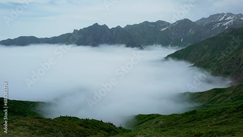 artvin arhavi highlands wonderful mountain view in the cloud sea and a few village houses in the middle of green nature photo