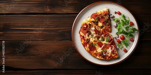 Slice of Pizza plate, Fresh Tasty Food, Cheese, tomato ketchup, mozzarella, Copy space