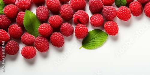 Top View of Fresh Ripe Raspberry on background, Juicy and tasty Fruit, Healthy Food, Copy space for text