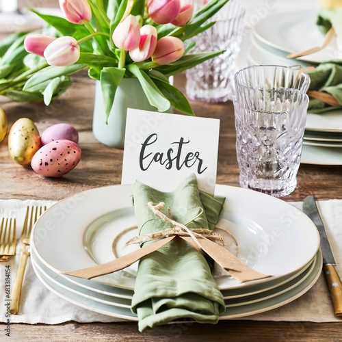 Place setting with card for easter brunch