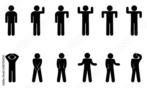 stick figure human silhouette, man icon, people isolated