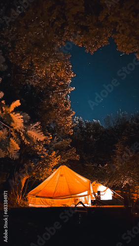 vintage tent at night under the stars