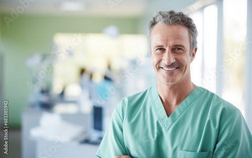 doctor, young man wearing light green scrubs
