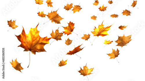 Isolated falling leaves, 3D render, transparent background generative ai