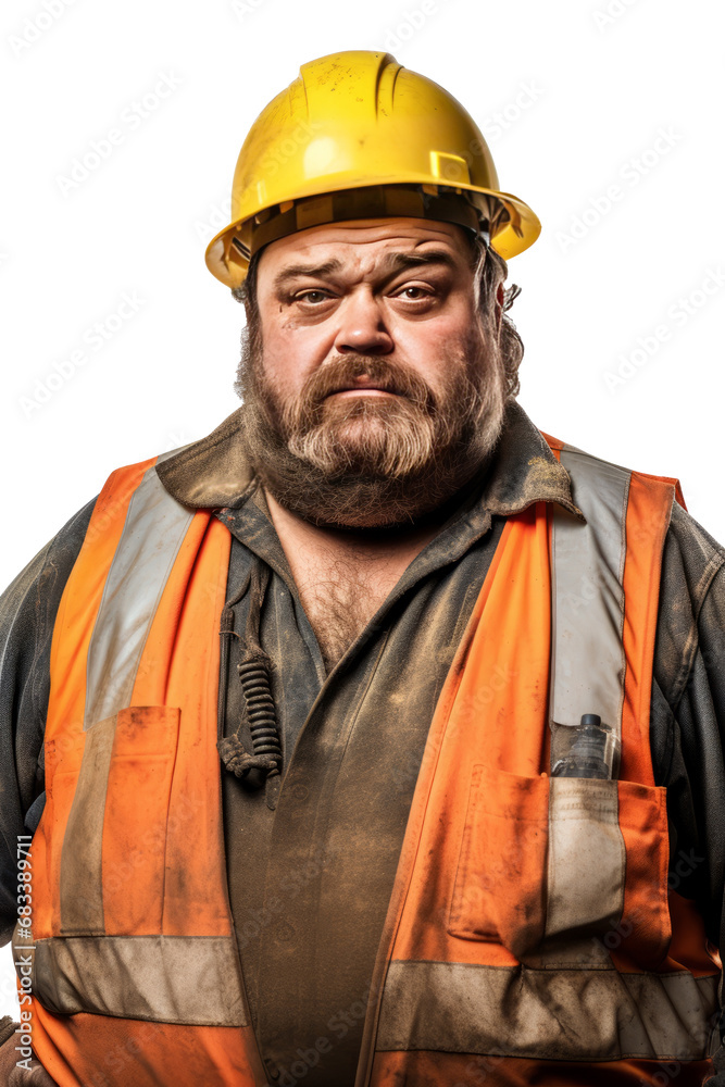 Portrait of construction worker Overweight man in engineer uniform on transparent background Portrait of construction worker Overweight man in engineer uniform on transparent background