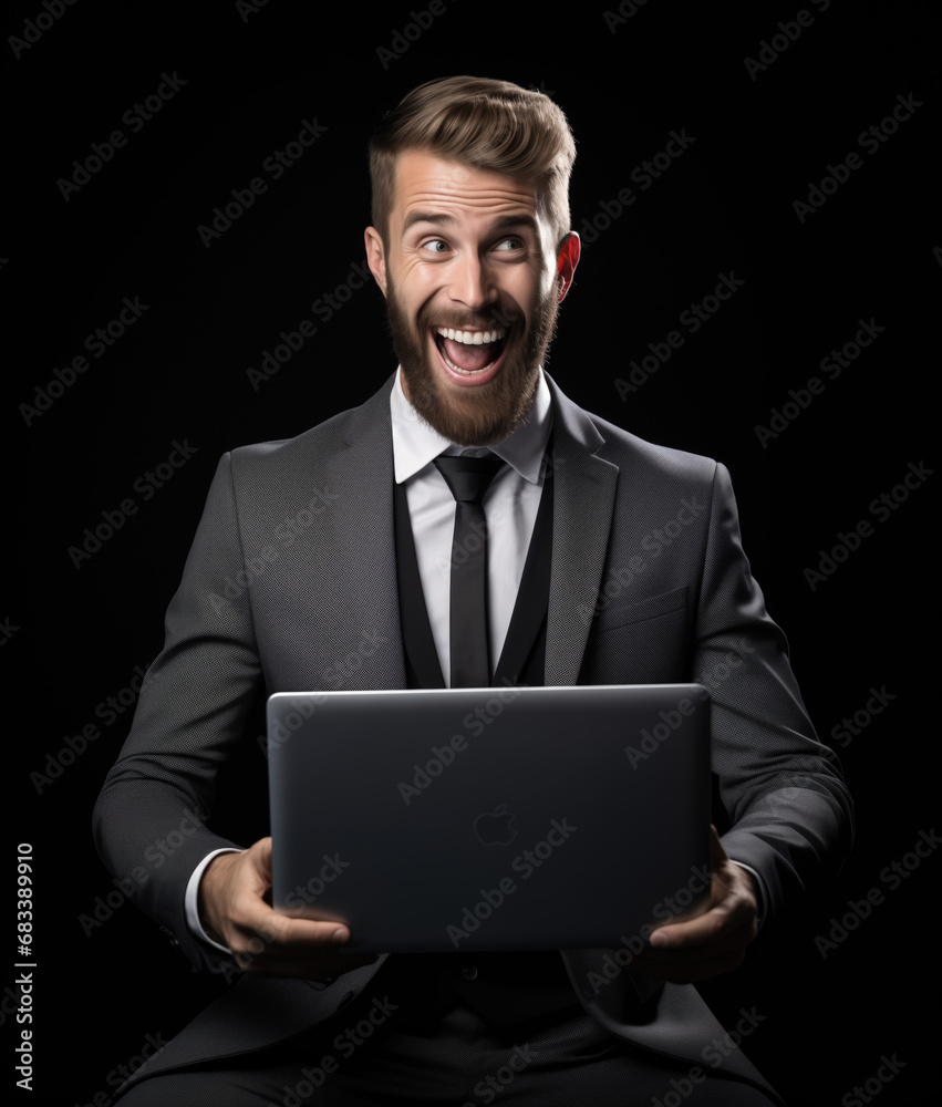 Extremely happy businessman on a laptop. Extremely happy businessman on a laptop.