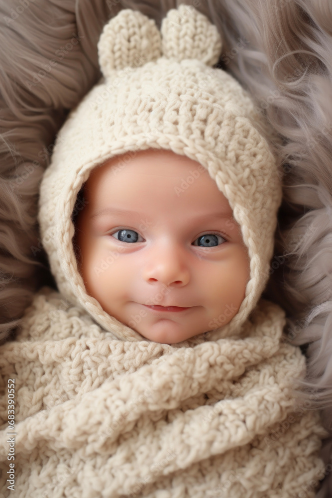 Newborn baby wrapped in beautiful fabrics Newborn baby wrapped in beautiful fabrics