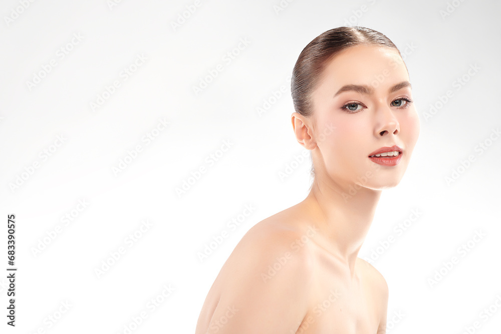 Beautiful young woman with clean fresh skin on white background, Face care, Facial treatment, Cosmetology, beauty and spa, women portrait. Beautiful young woman with clean fresh skin on white background, Face care, Facial treatment, Cosmetology, beauty and spa, women portrait.