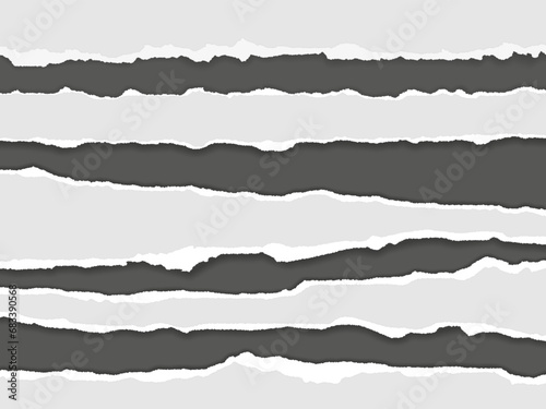 Torn paper divider lines. Ripped cardboard page edge, horizontal paper rips with shadow effect vector set