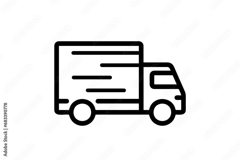 Fast moving shipping delivery truck icon. Line art icon. Icon for Transportation apps and websites. Vector illustration. Isolated on transparent background Fast moving shipping delivery truck icon. Line art icon. Icon for Transportation apps and websites. Vector illustration. Isolated on transparent background