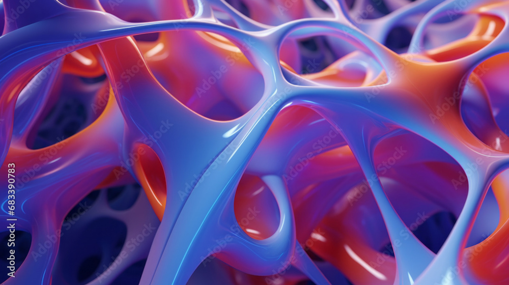 Abstract, fabric and wave render on a black background for design, wallpaper or backdrop. Colourful, vibrant material and holographic fluid closeup of curves graphic for science, 3d art and creativit