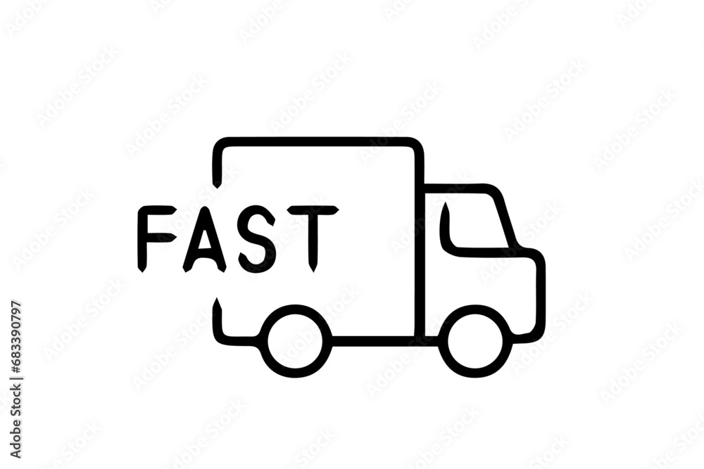 Fast moving shipping delivery truck icon. Line art icon. Icon for Transportation apps and websites. Vector illustration. Isolated on transparent background