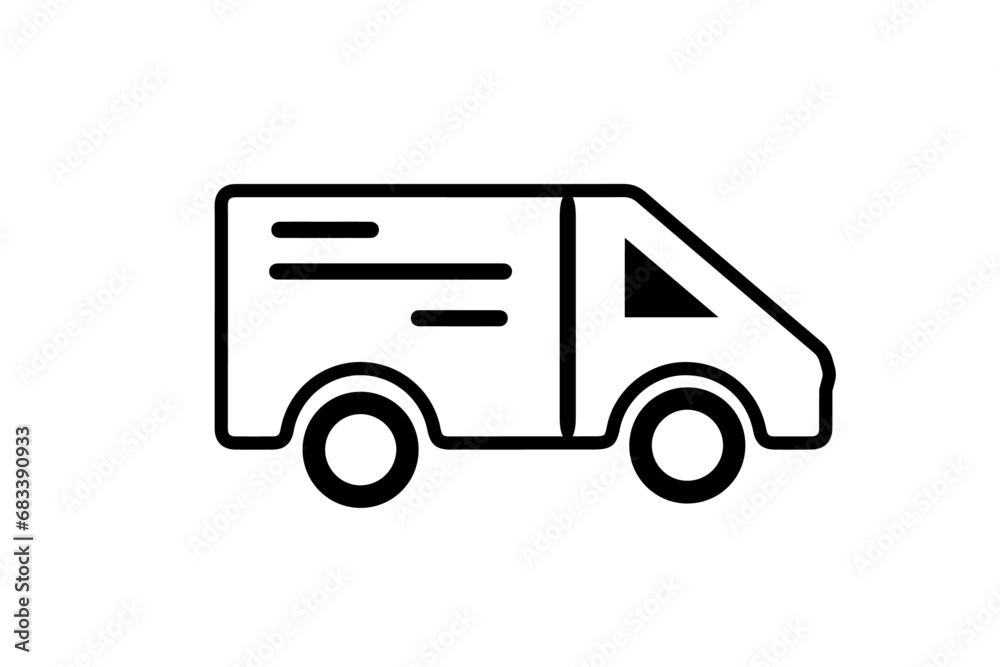Fast moving shipping delivery truck icon. Line art icon. Icon for Transportation apps and websites. Vector illustration. Isolated on transparent background